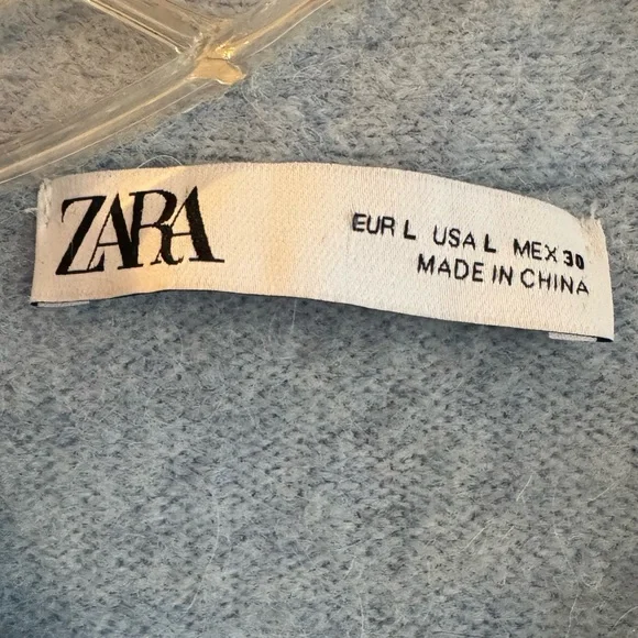 ZARA Peter Pan Beaded Collar Blue Cropped Knit Sweater Ruffle Trim Women’s Large - Picture 11 of 14